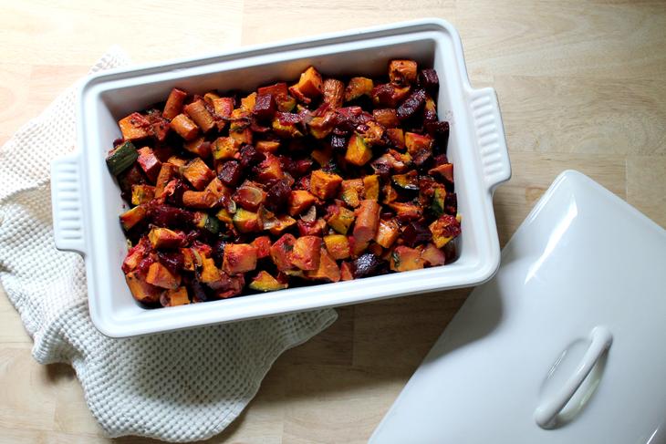featured image: My Go-To Holiday Potluck Recipe: Roasted Root Veggies